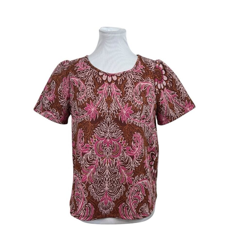 by Anthropologie Demeter Paisley Top size‎ M Medium Short Sleeve - Picture 2 of 9